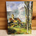 Original Vintage French Naive Oil Painting Mountains & Church Signed M Doltaire