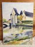 French Naive Vintage Oil Painting French Chateau On The River Signed by L Wuyts?