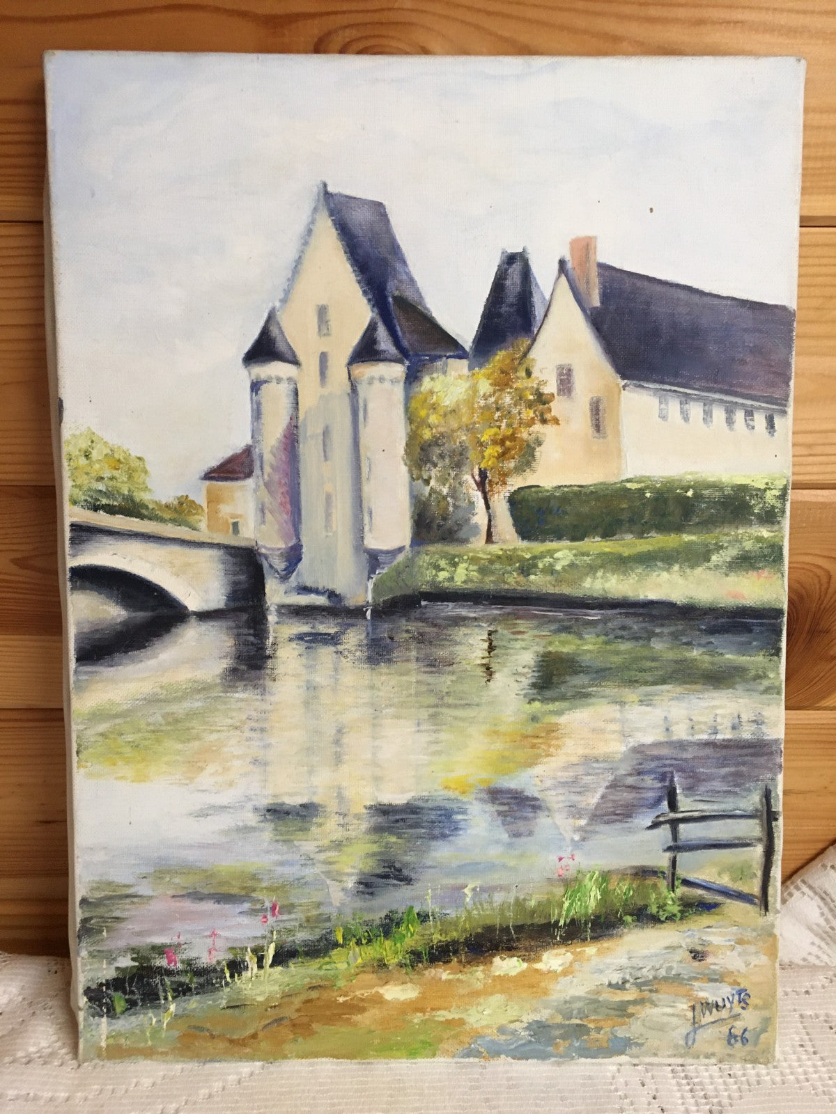 French Naive Vintage Oil Painting French Chateau On The River Signed by L Wuyts?