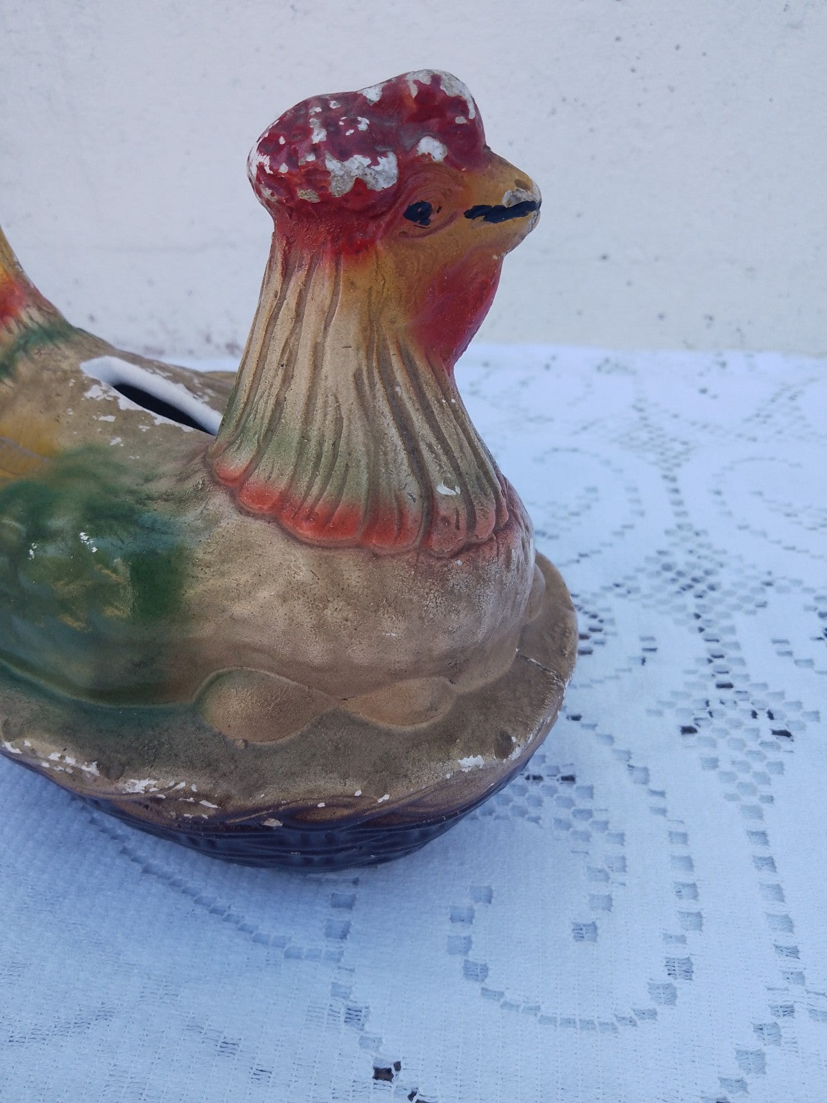 Vintage French Plaster Chicken Money Bank Break To Open Piggy Bank c1950-60's