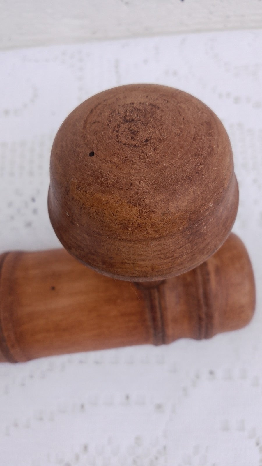 Vintage French 9.5" FAUX BAMBOO TURNED WOOD 2 HOOK COAT RACK Mushroom Pegs
