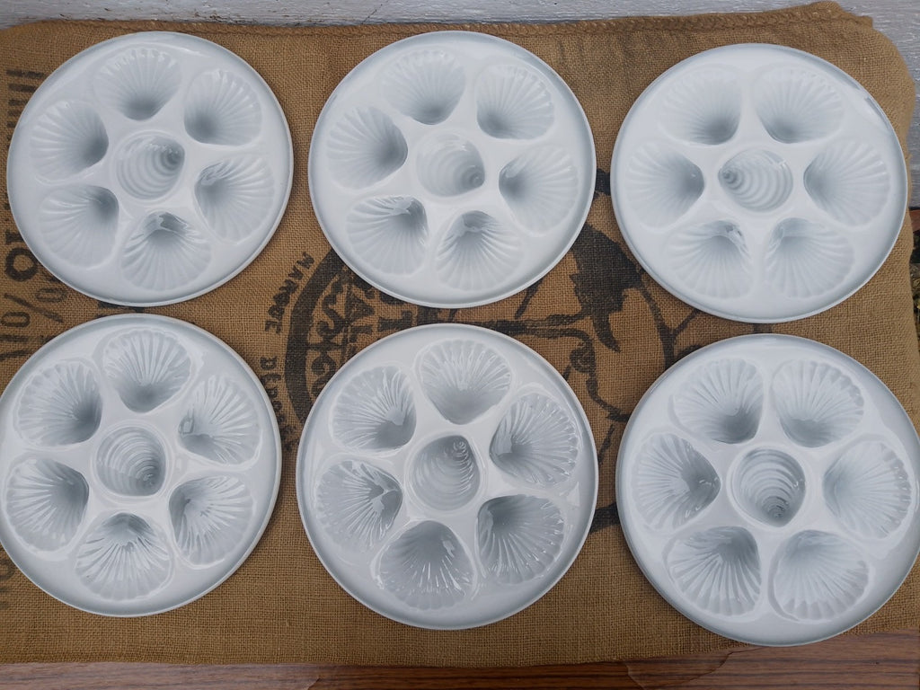 Set of 6 Vintage French Grey Oyster Plates 9.5ins 24cms Orchies Moulin Des Loups