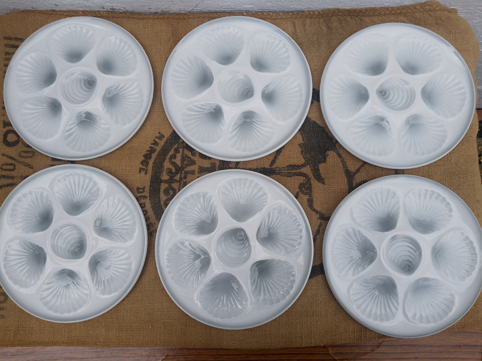 Set of 6 Vintage French Grey Oyster Plates 9.5ins 24cms Orchies Moulin Des Loups