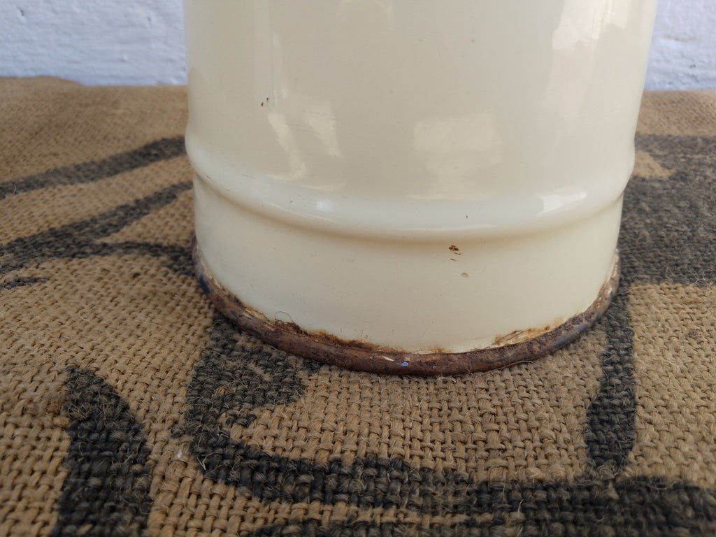Vintage French Cream Enamel Pitcher Jug Rustic farmhouse Style 20cm tall
