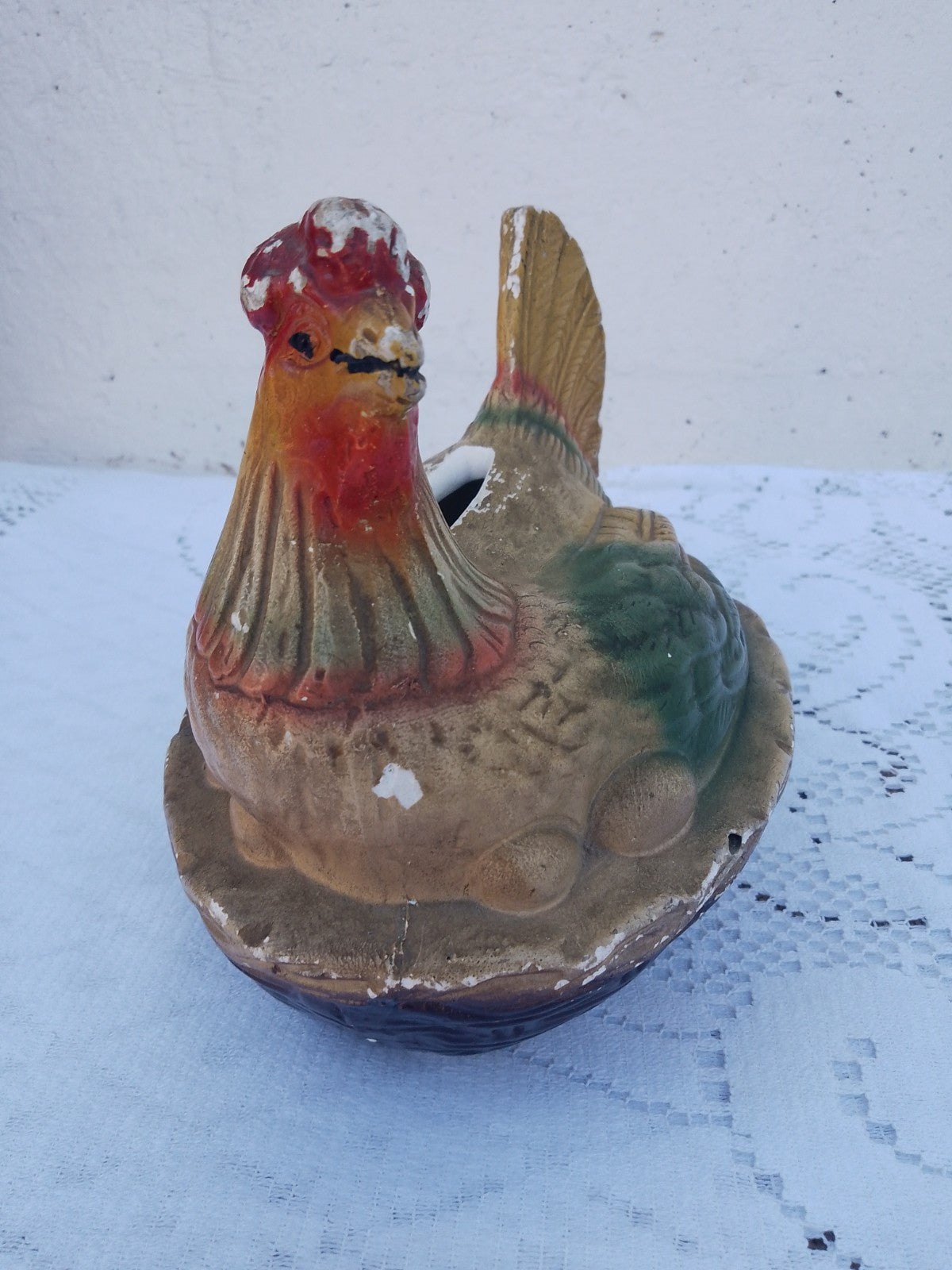 Vintage French Plaster Chicken Money Bank Break To Open Piggy Bank c1950-60's
