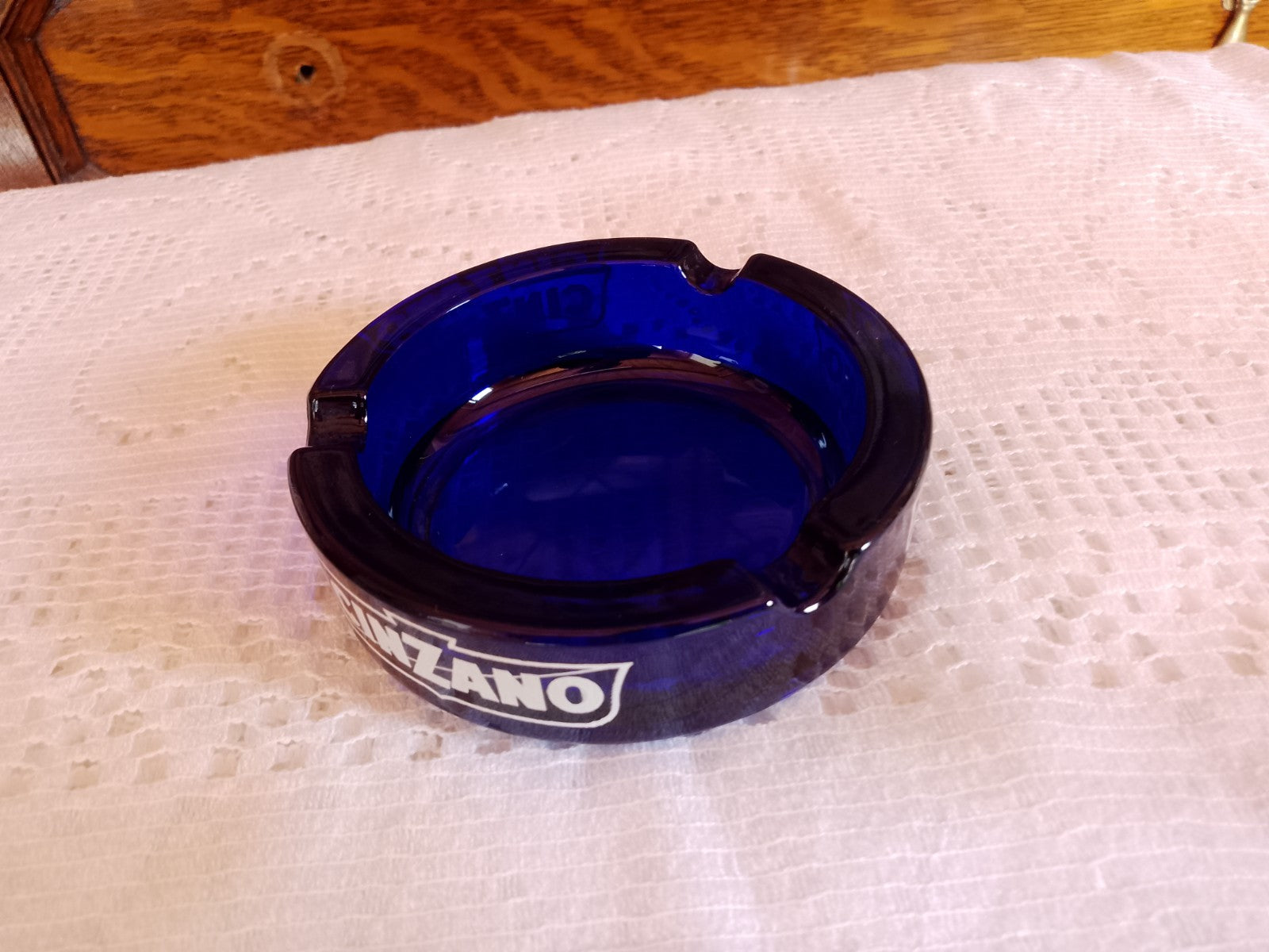 Vintage Cinzano Blue Glass Ashtray Made in Italy Round