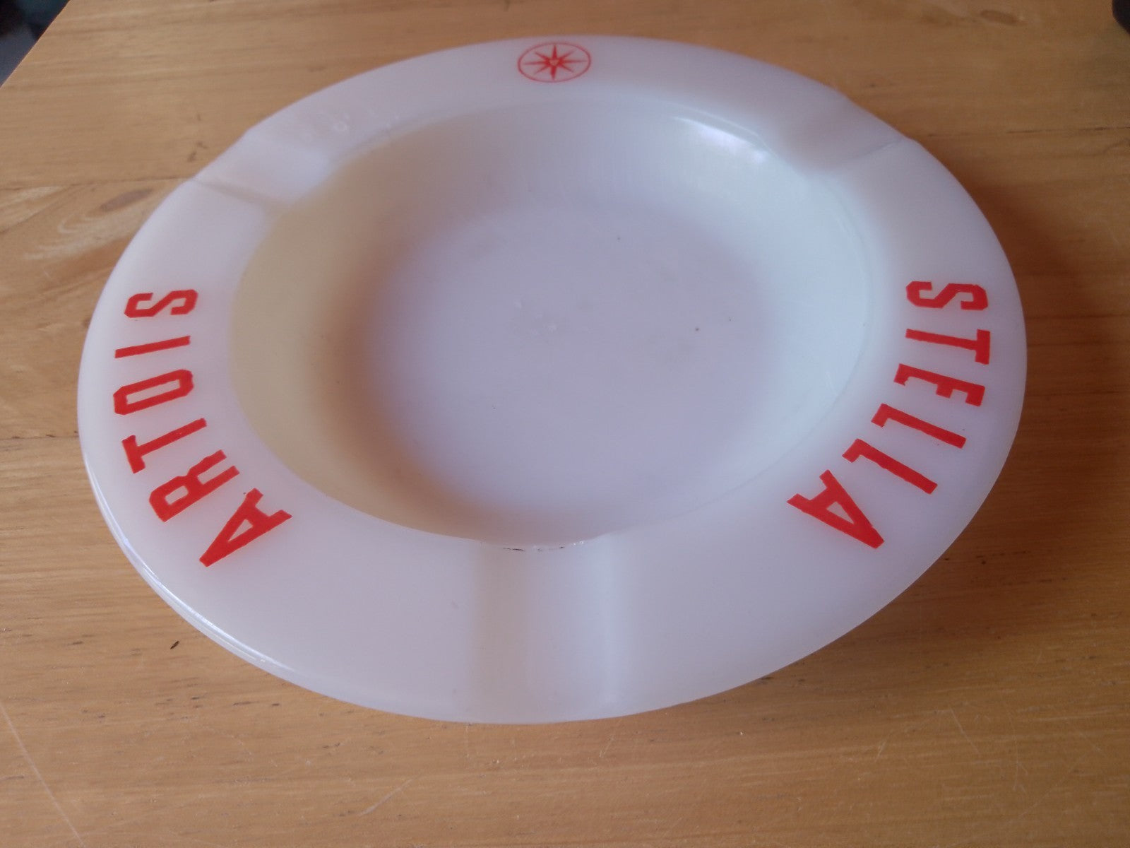 Vintage French Stella Artois white glass ashtray Bar Pub Man Cave Decor
