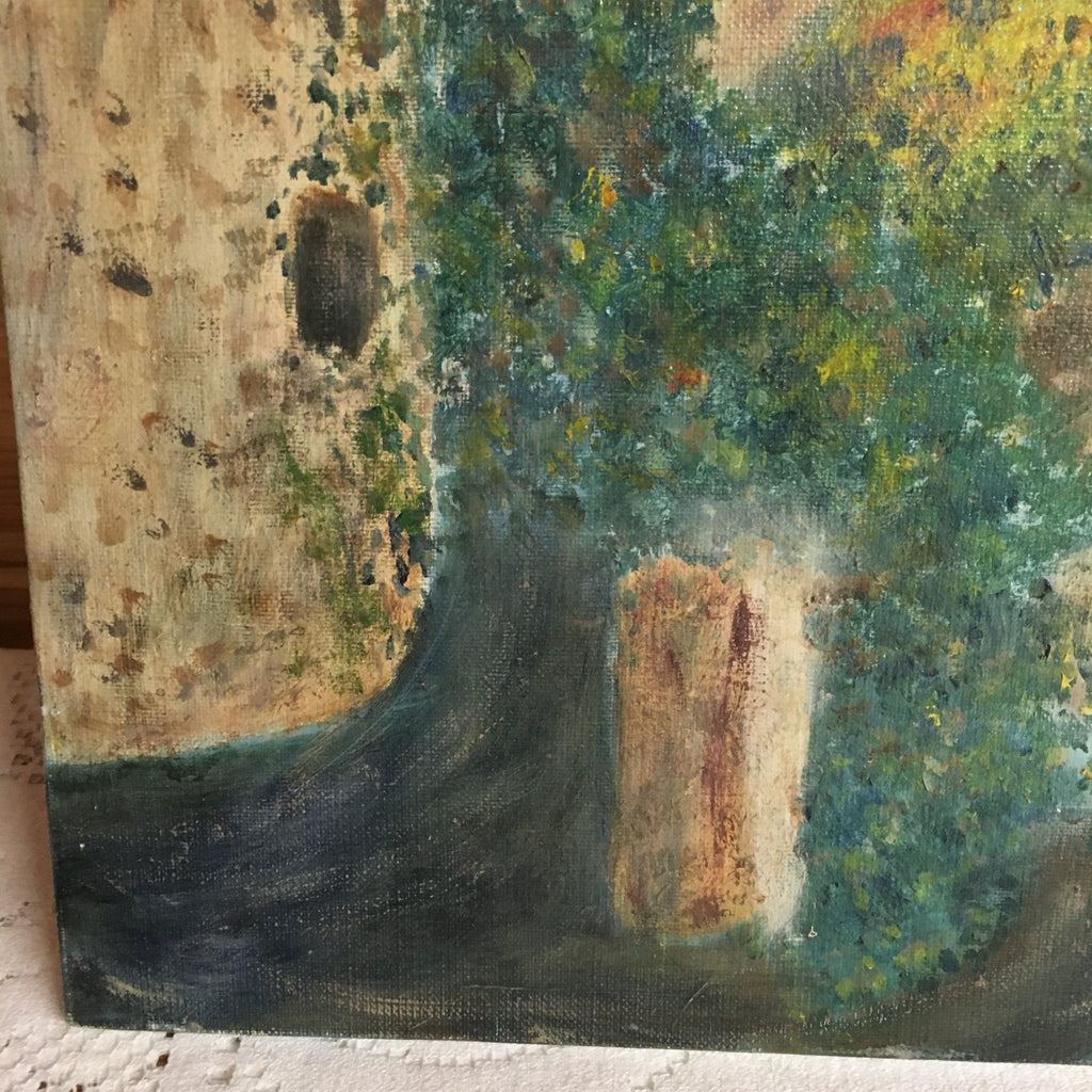 French Naive Vintage Oil Painting. Signed  AD. Typical French Style Chateau