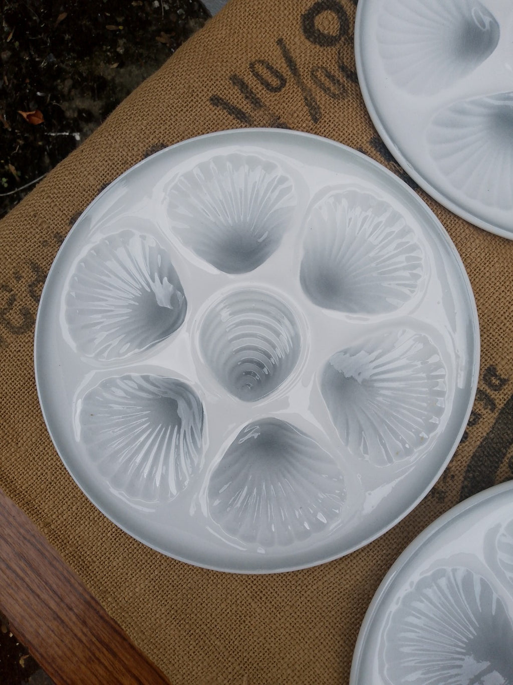 Set of 6 Vintage French Grey Oyster Plates 9.5ins 24cms Orchies Moulin Des Loups