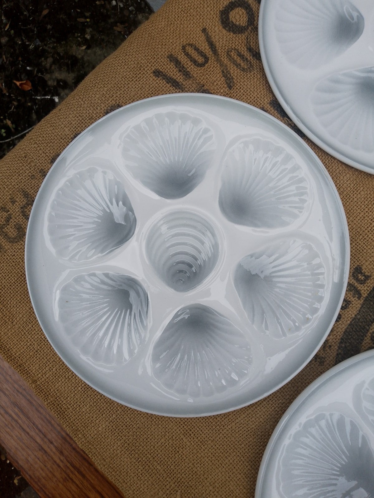 Set of 6 Vintage French Grey Oyster Plates 9.5ins 24cms Orchies Moulin Des Loups