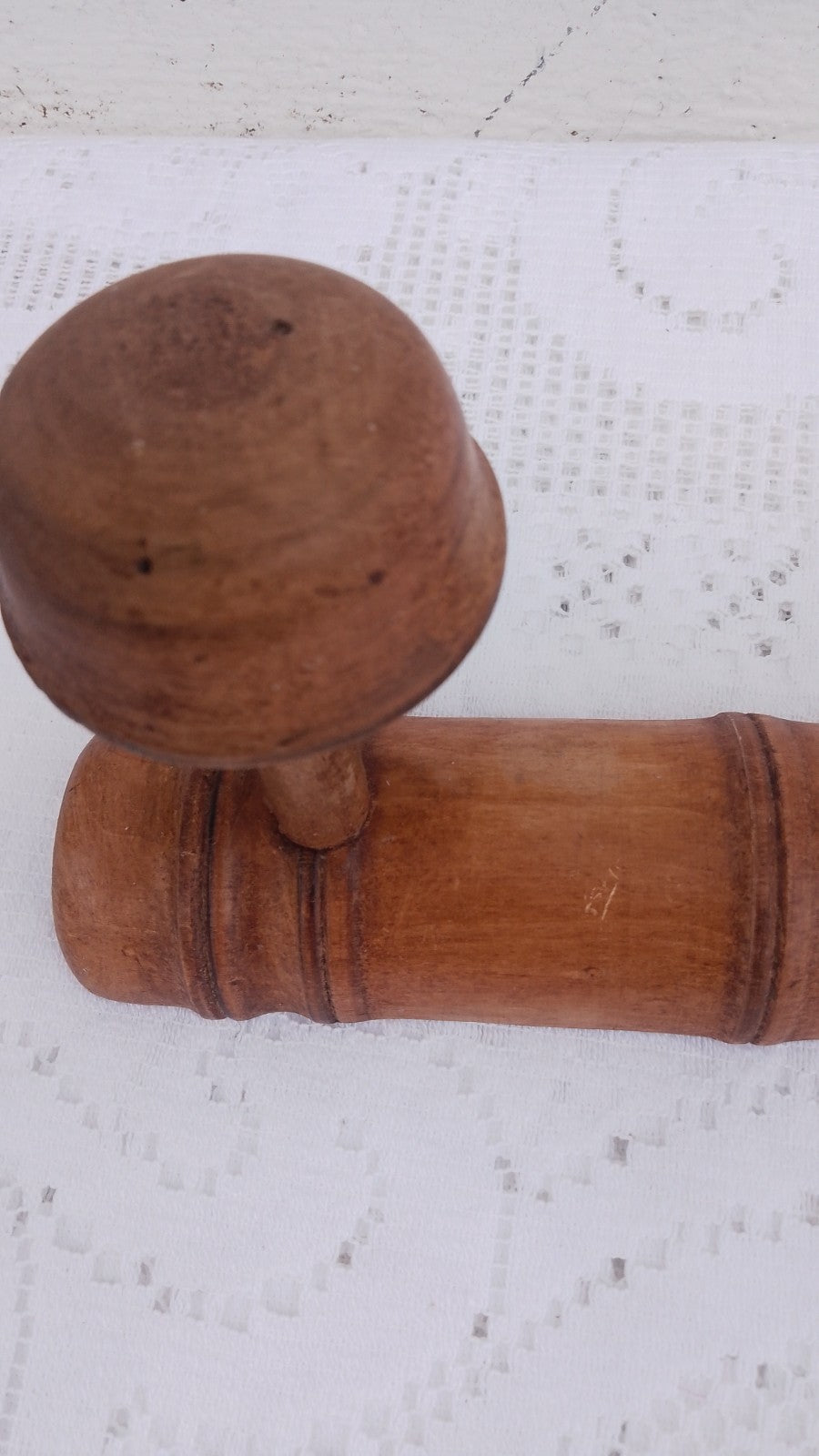 Vintage French 9.5" FAUX BAMBOO TURNED WOOD 2 HOOK COAT RACK Mushroom Pegs