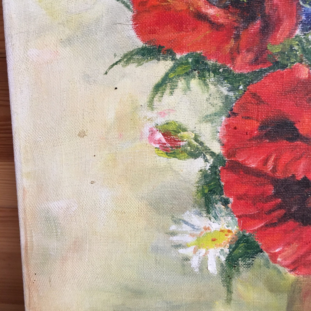 Vintage French Oil Painting. Signed by Dussart. Poppies And Daisies in A Vase