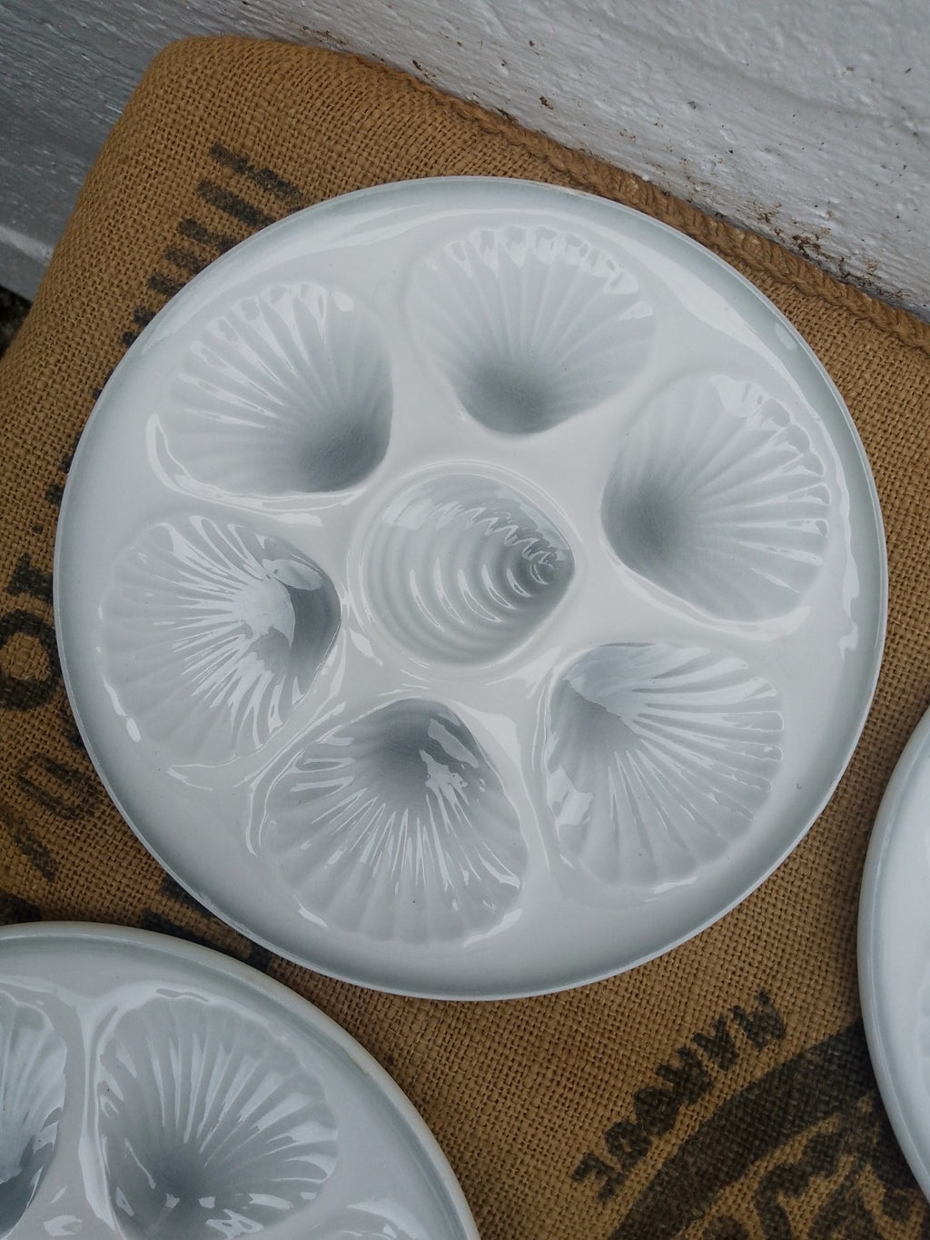 Set of 6 Vintage French Grey Oyster Plates 9.5ins 24cms Orchies Moulin Des Loups