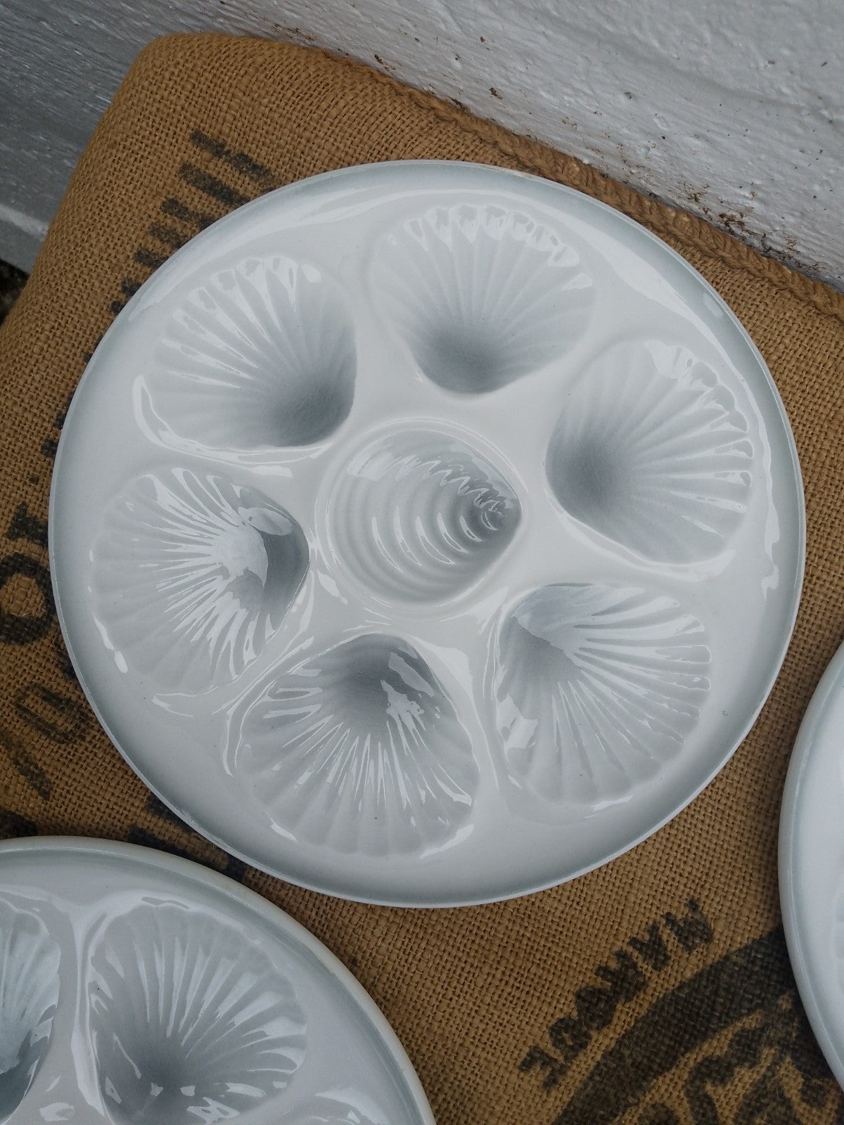 Set of 6 Vintage French Grey Oyster Plates 9.5ins 24cms Orchies Moulin Des Loups