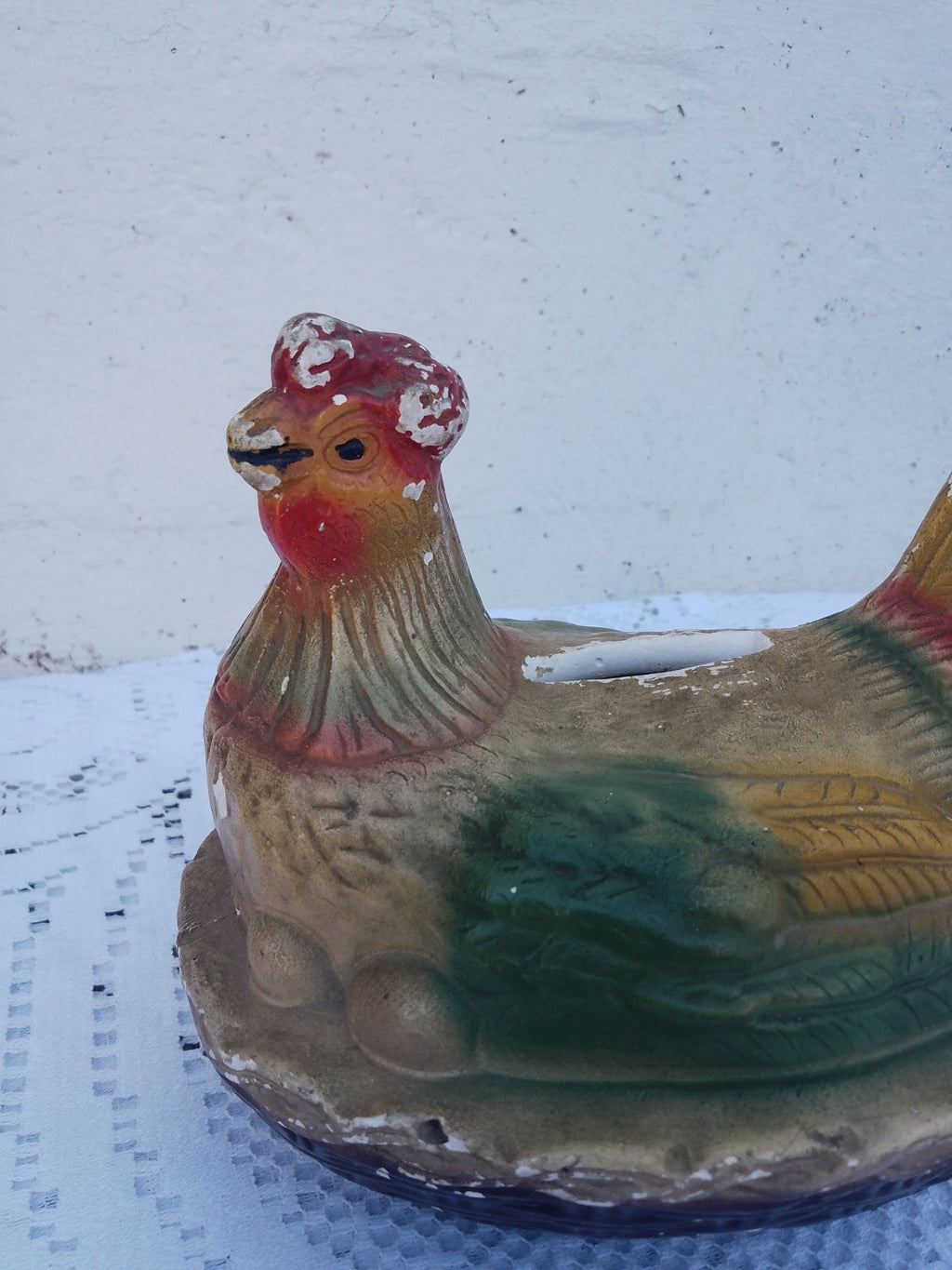 Vintage French Plaster Chicken Money Bank Break To Open Piggy Bank c1950-60's