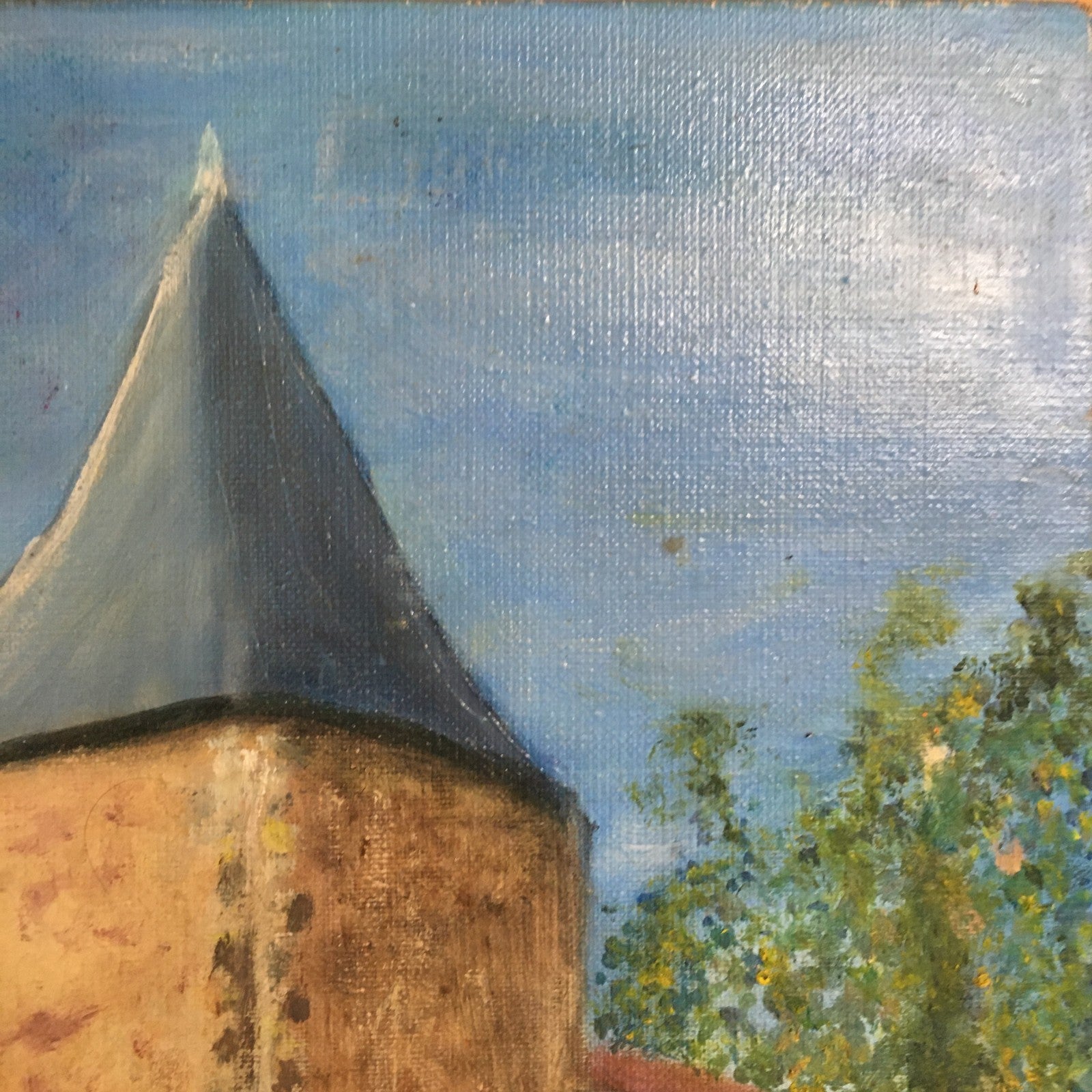 French Naive Vintage Oil Painting. Signed  AD. Typical French Style Chateau