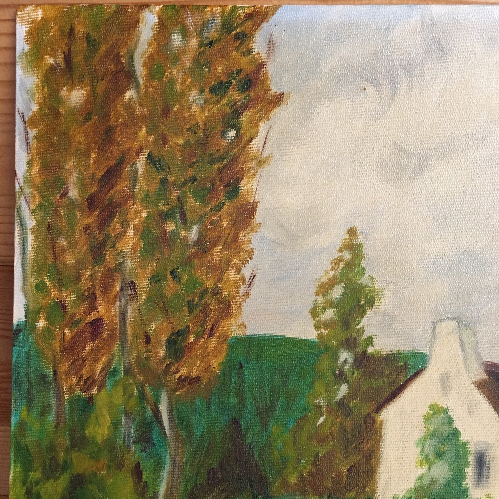 French Naive Vintage Oil Painting Breton Scene Cottage And Stone Cross Signed