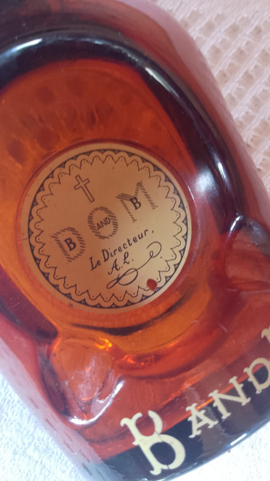 French Vintage B and B Benedictine Dom Liquer Amber Green Glass Ivorex Ashtray