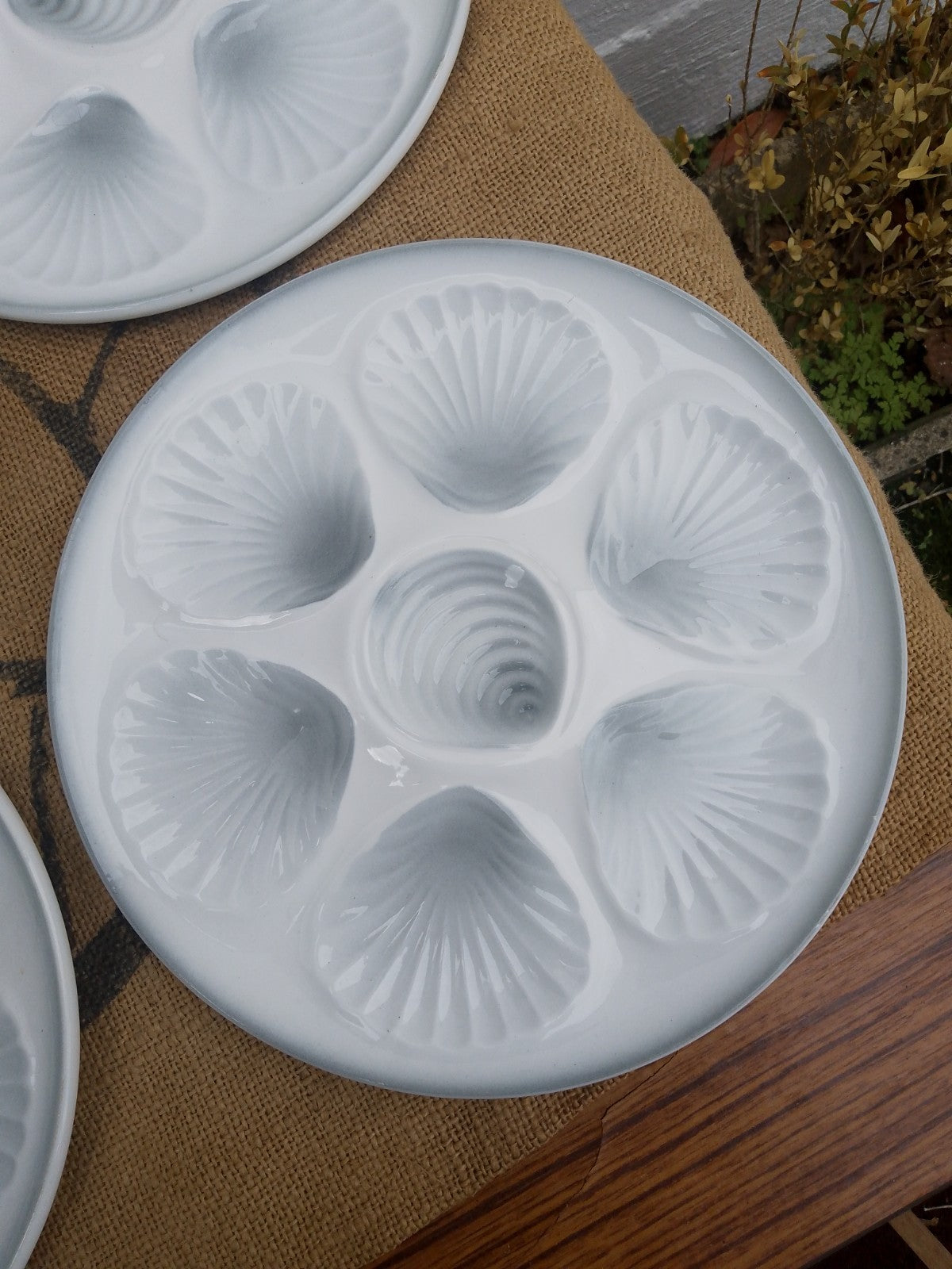Set of 6 Vintage French Grey Oyster Plates 9.5ins 24cms Orchies Moulin Des Loups