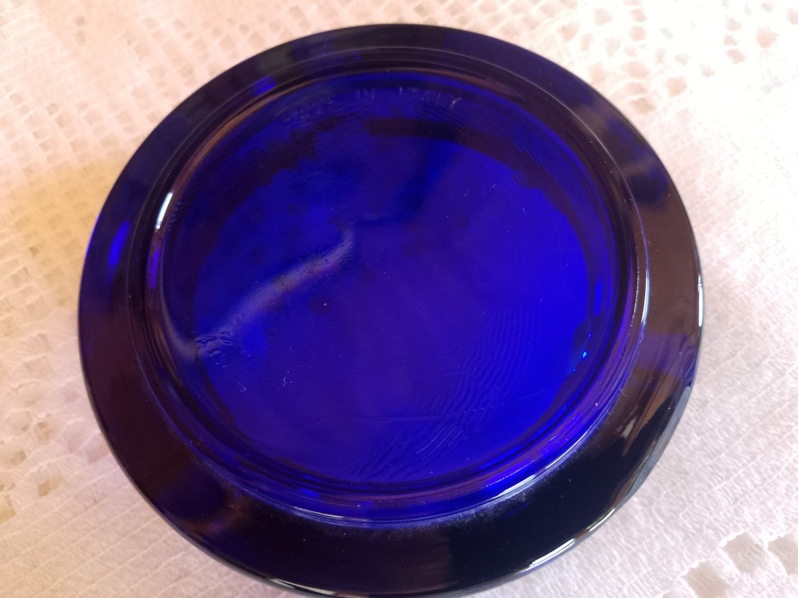 Vintage Cinzano Blue Glass Ashtray Made in Italy Round