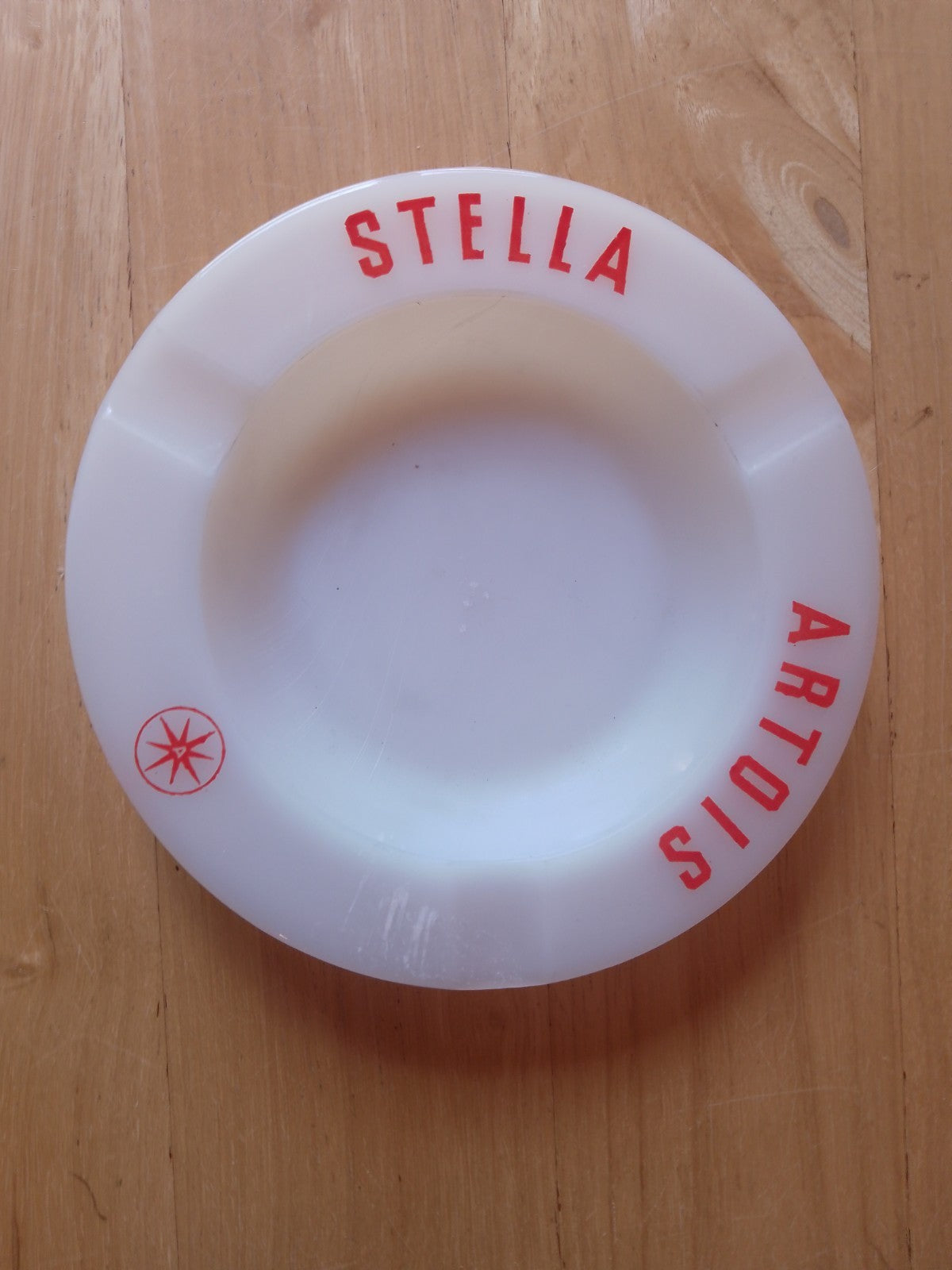 Vintage French Stella Artois white glass ashtray Bar Pub Man Cave Decor