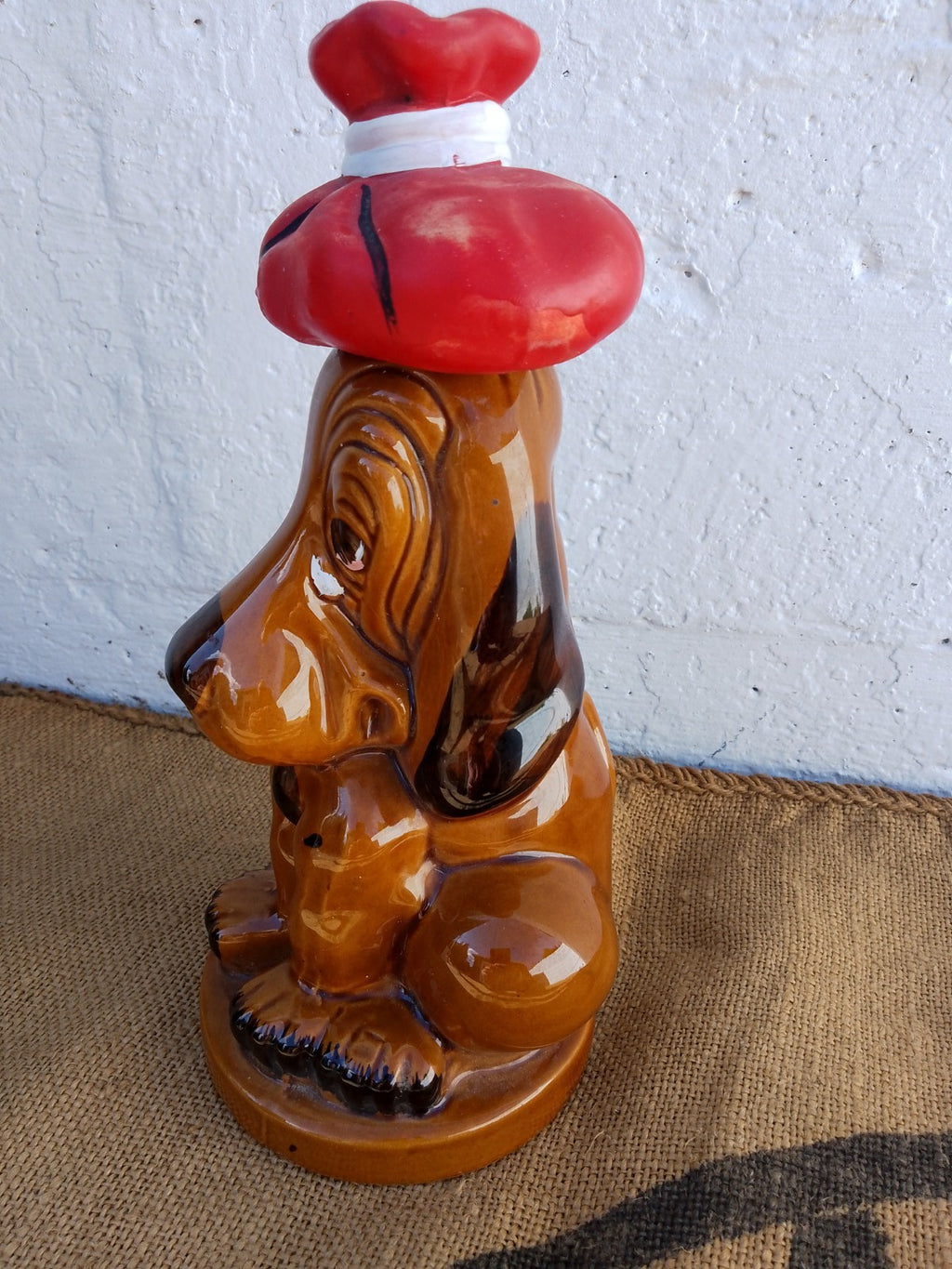 Vintage French Ceramic Glazed Sad Basset Hound Liquer Decanter / Bottle 1970's