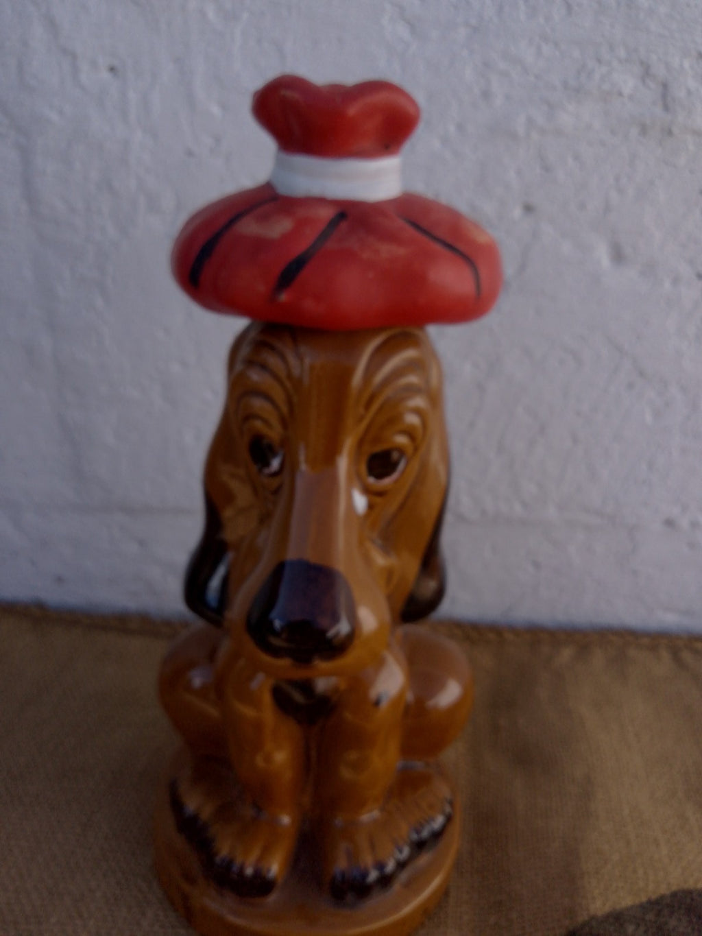 Vintage French Ceramic Glazed Sad Basset Hound Liquer Decanter / Bottle 1970's