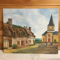 Vintage Naive Oil Painting French Country Village Scene Signed E Vetillard