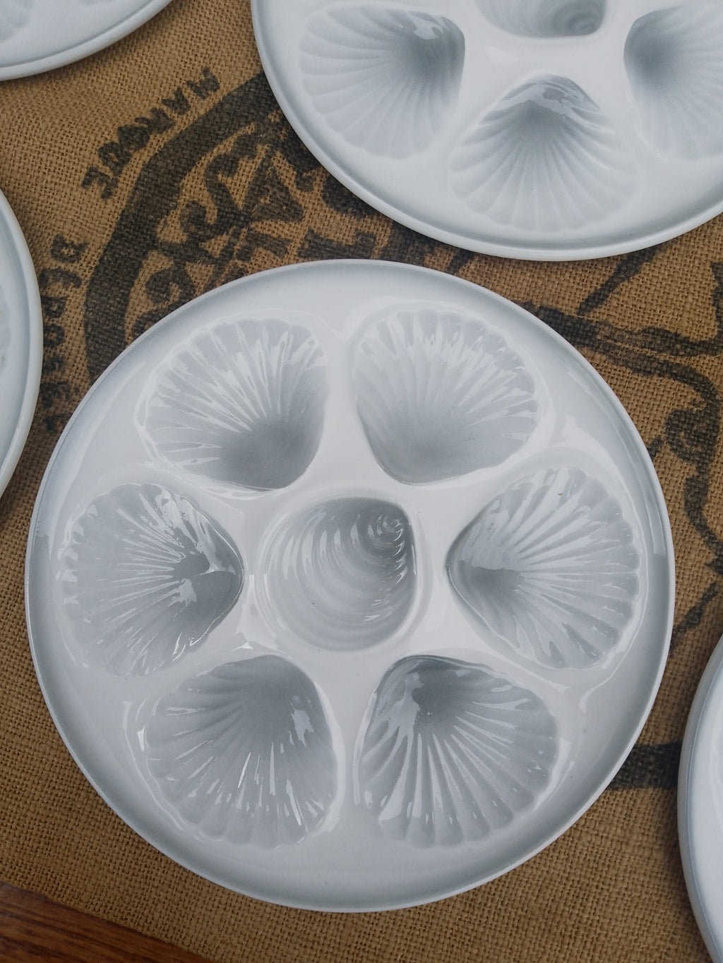 Set of 6 Vintage French Grey Oyster Plates 9.5ins 24cms Orchies Moulin Des Loups