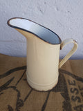 Vintage French Cream Enamel Pitcher Jug Rustic farmhouse Style 20cm tall