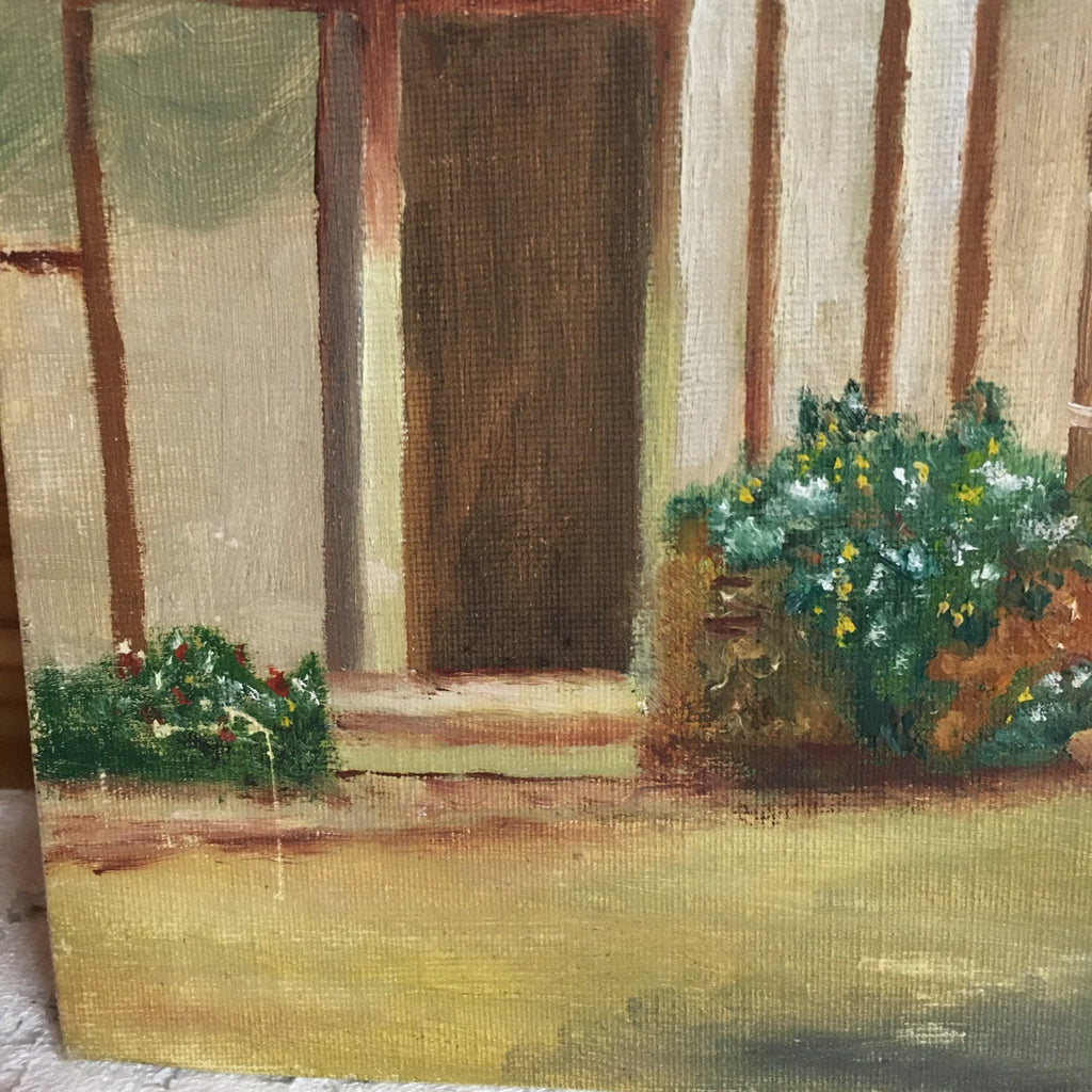 Vintage Naive Oil Painting French Country Village Scene Signed E Vetillard