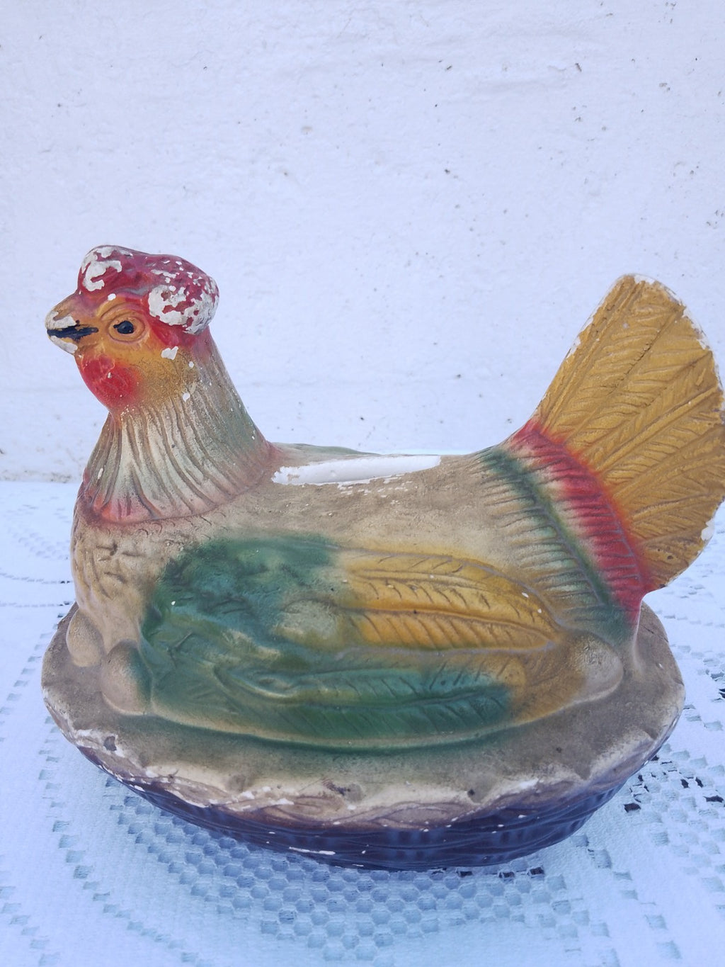 Vintage French Plaster Chicken Money Bank Break To Open Piggy Bank c1950-60's