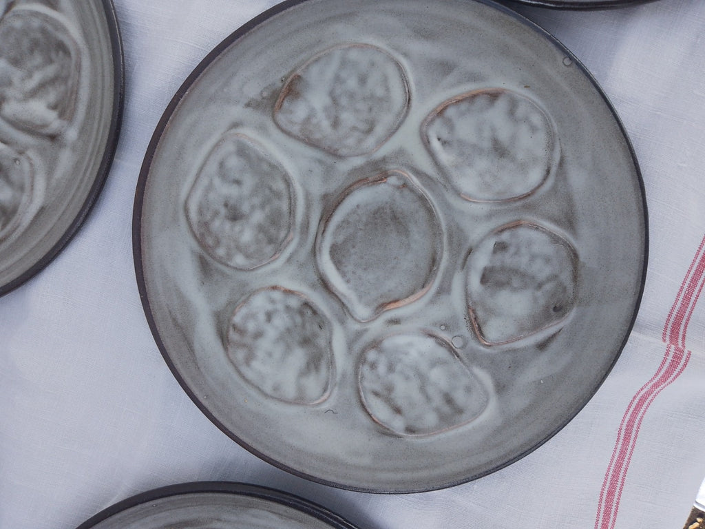 Set of 6 Vintage French Oyster Plates 10ins 25cms c1960's? Seashell