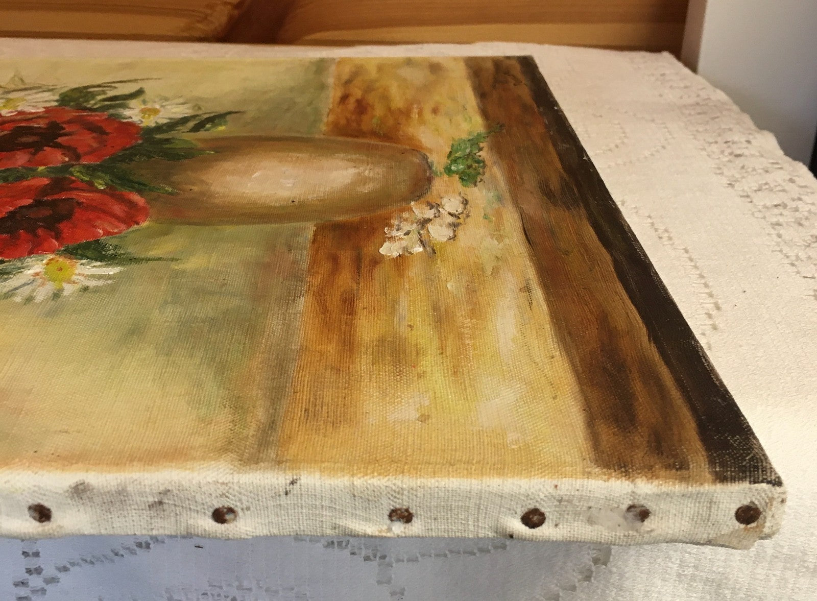 Vintage French Oil Painting. Signed by Dussart. Poppies And Daisies in A Vase