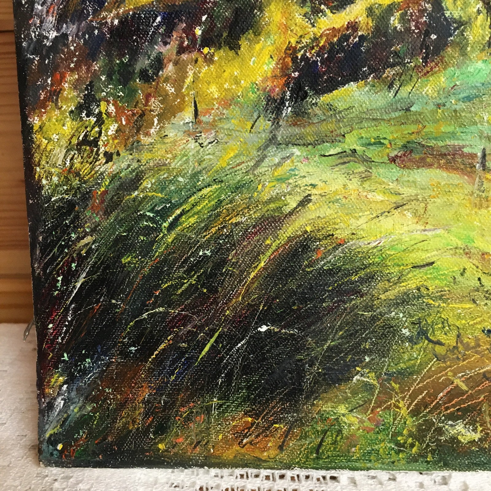 Original Vintage French Naive Oil Painting Mountains & Church Signed M Doltaire