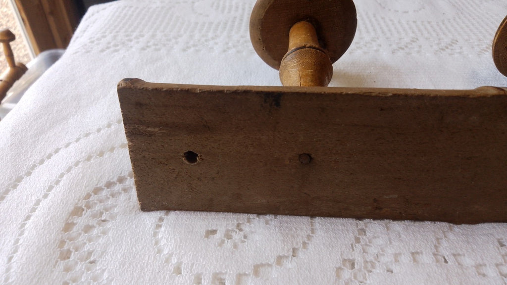 Vintage French 15.75" FAUX BAMBOO TURNED WOOD 3 HOOK COAT RACK Mushroom Pegs