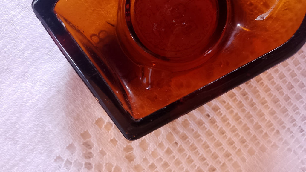 French Vintage B and B Benedictine Dom Liquer Amber Green Glass Ivorex Ashtray