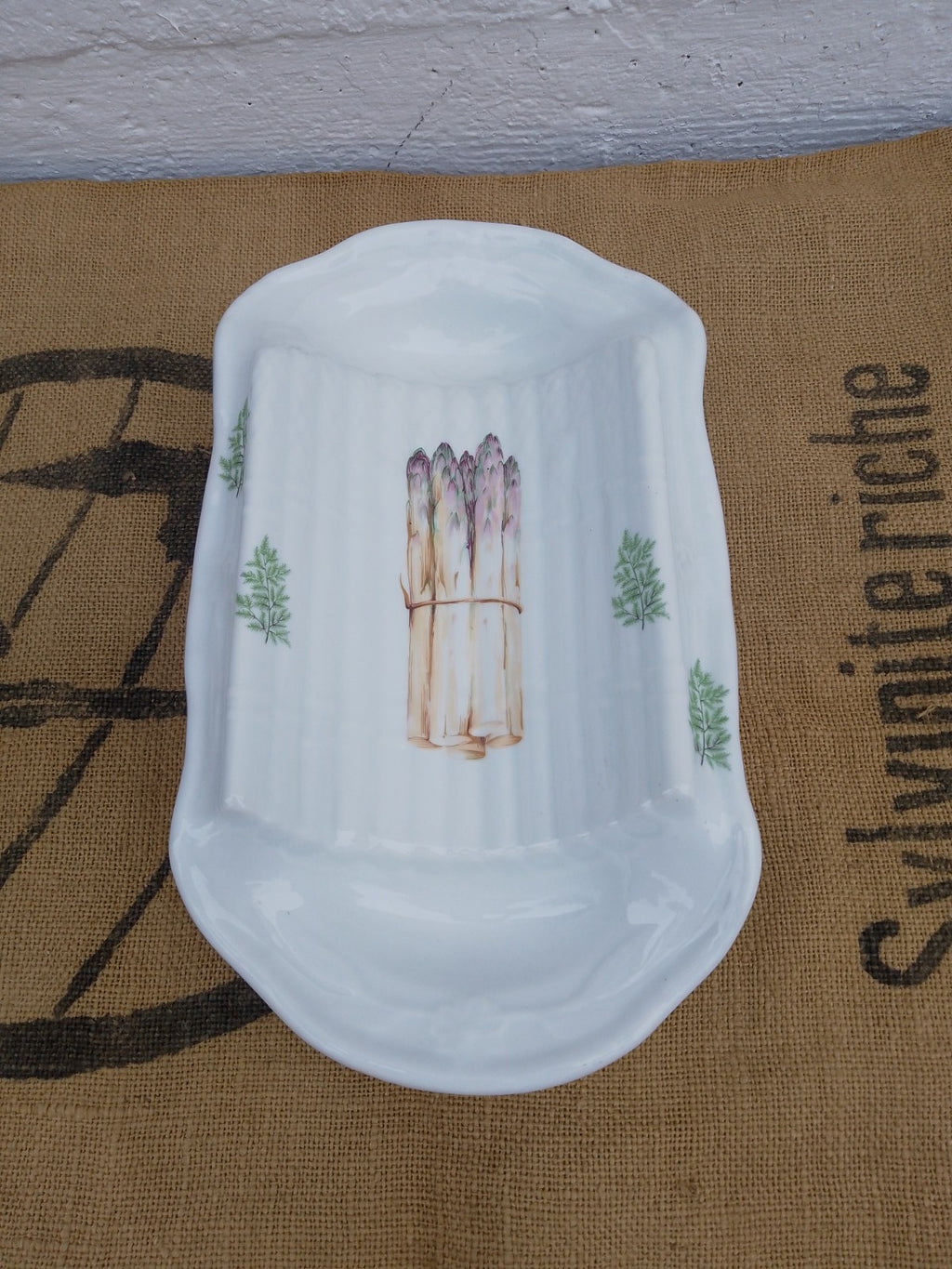 Vintage French Asparagus Server Platter / Plate France L'Hirondelle Porcelain