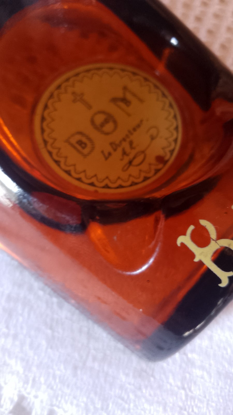 French Vintage B and B Benedictine Dom Liquer Amber Green Glass Ivorex Ashtray
