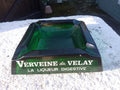 Vintage French Ashtray Verveine du Velay PAGES Liqueur Green Glass Pub Man Cave