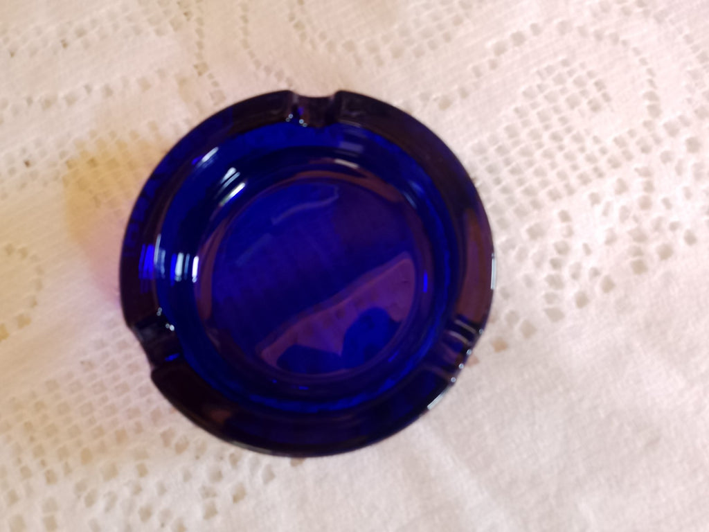 Vintage Cinzano Blue Glass Ashtray Made in Italy Round