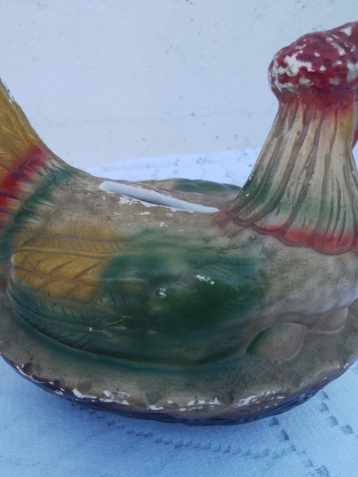 Vintage French Plaster Chicken Money Bank Break To Open Piggy Bank c1950-60's