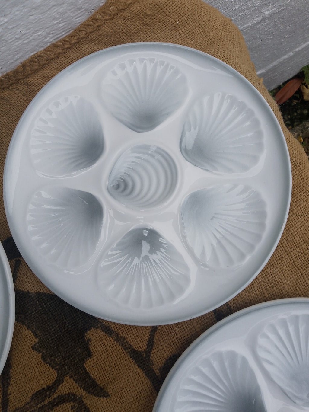 Set of 6 Vintage French Grey Oyster Plates 9.5ins 24cms Orchies Moulin Des Loups