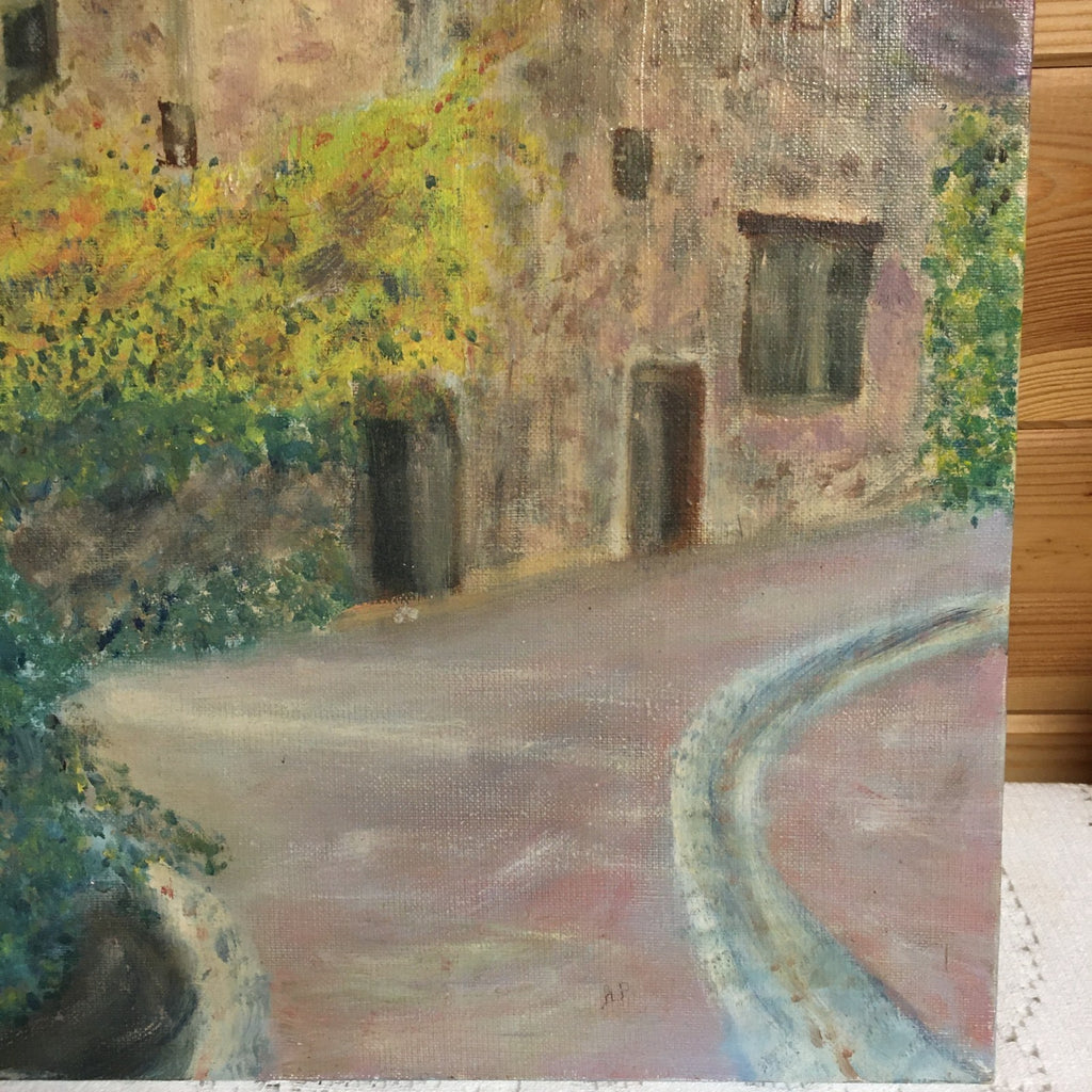 French Naive Vintage Oil Painting. Signed  AD. Typical French Style Chateau