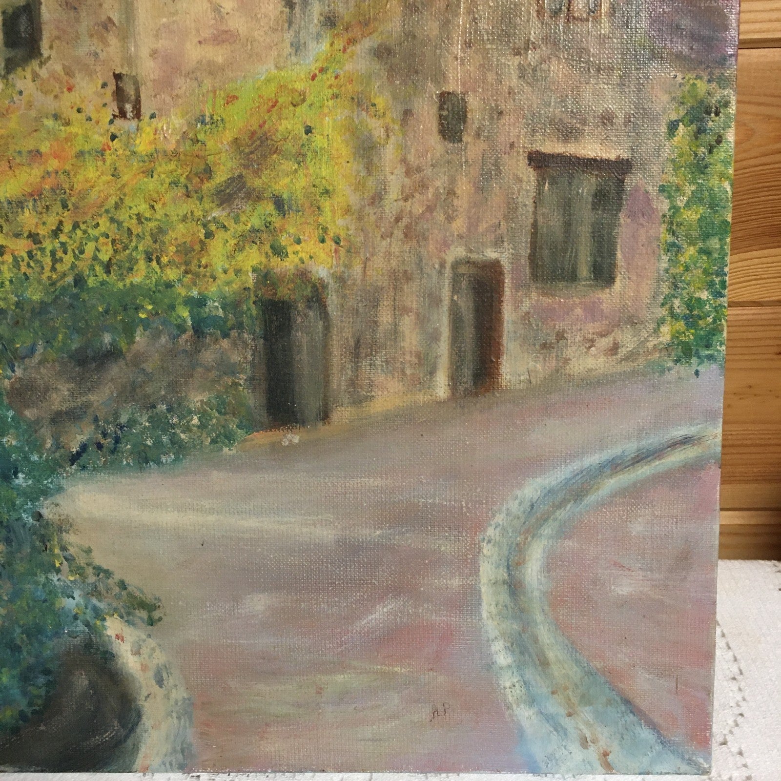 French Naive Vintage Oil Painting. Signed  AD. Typical French Style Chateau