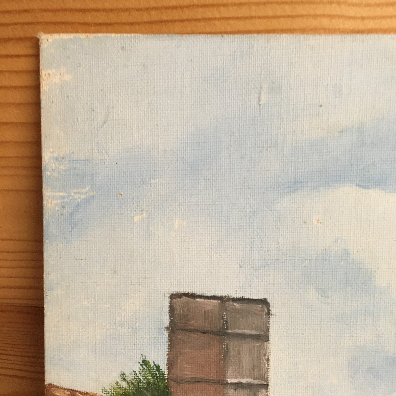 Vintage Naive Oil Painting French Country Village Scene Signed E Vetillard