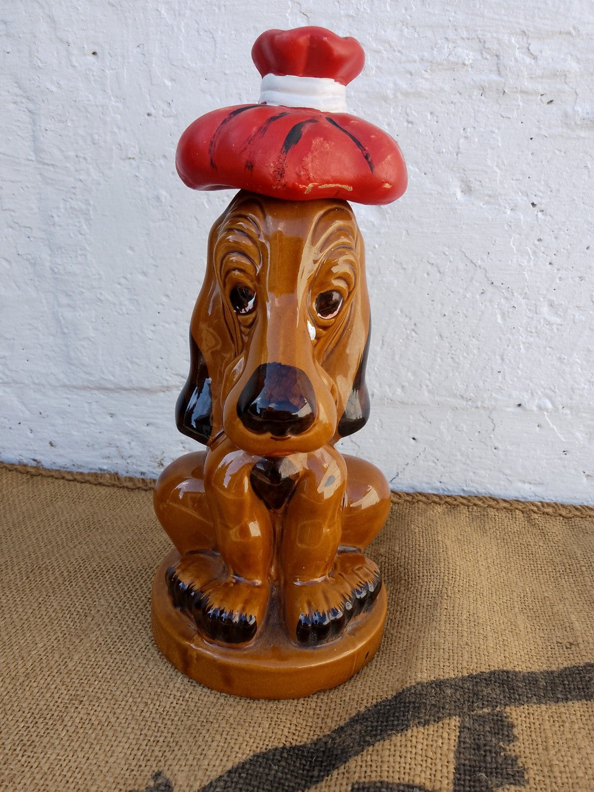Vintage French Ceramic Glazed Sad Basset Hound Liquer Decanter / Bottle 1970's