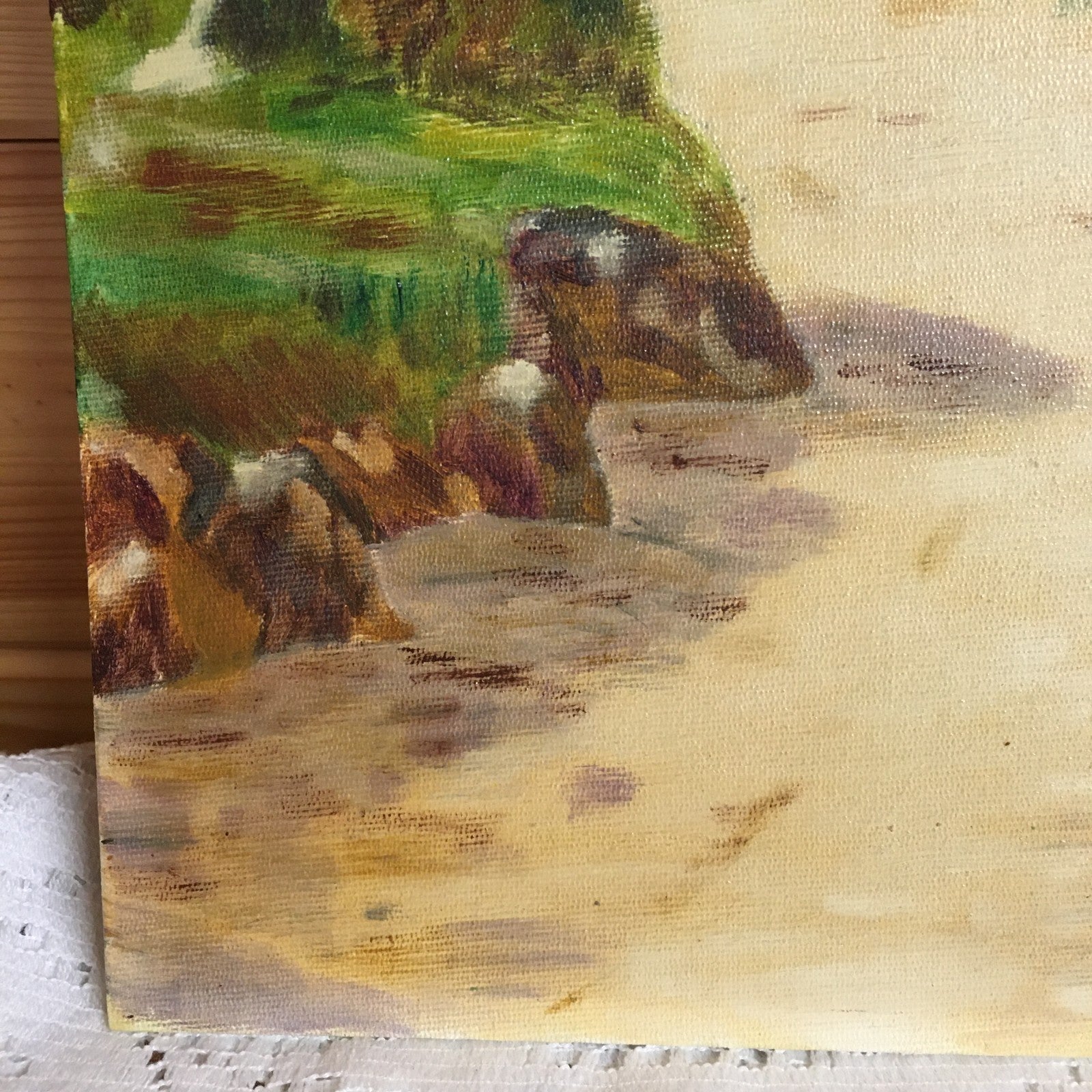 French Naive Vintage Oil Painting Breton Scene Cottage And Stone Cross Signed