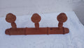 Vintage French 13.75" FAUX BAMBOO TURNED WOOD 3 HOOK COAT RACK Mushroom Pegs