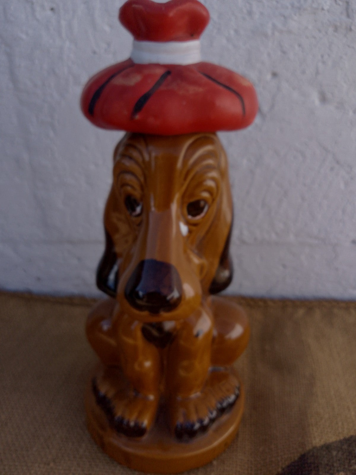 Vintage French Ceramic Glazed Sad Basset Hound Liquer Decanter / Bottle 1970's